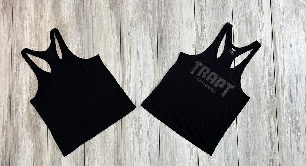 Black on black tank top front back 