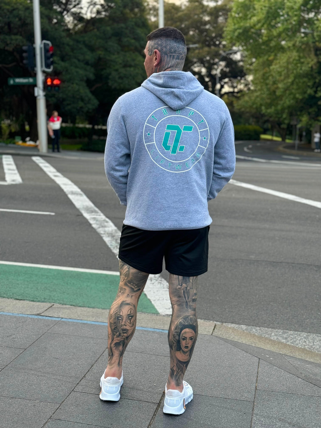 Grey unisex TRAPT liftwear hoodie Back 