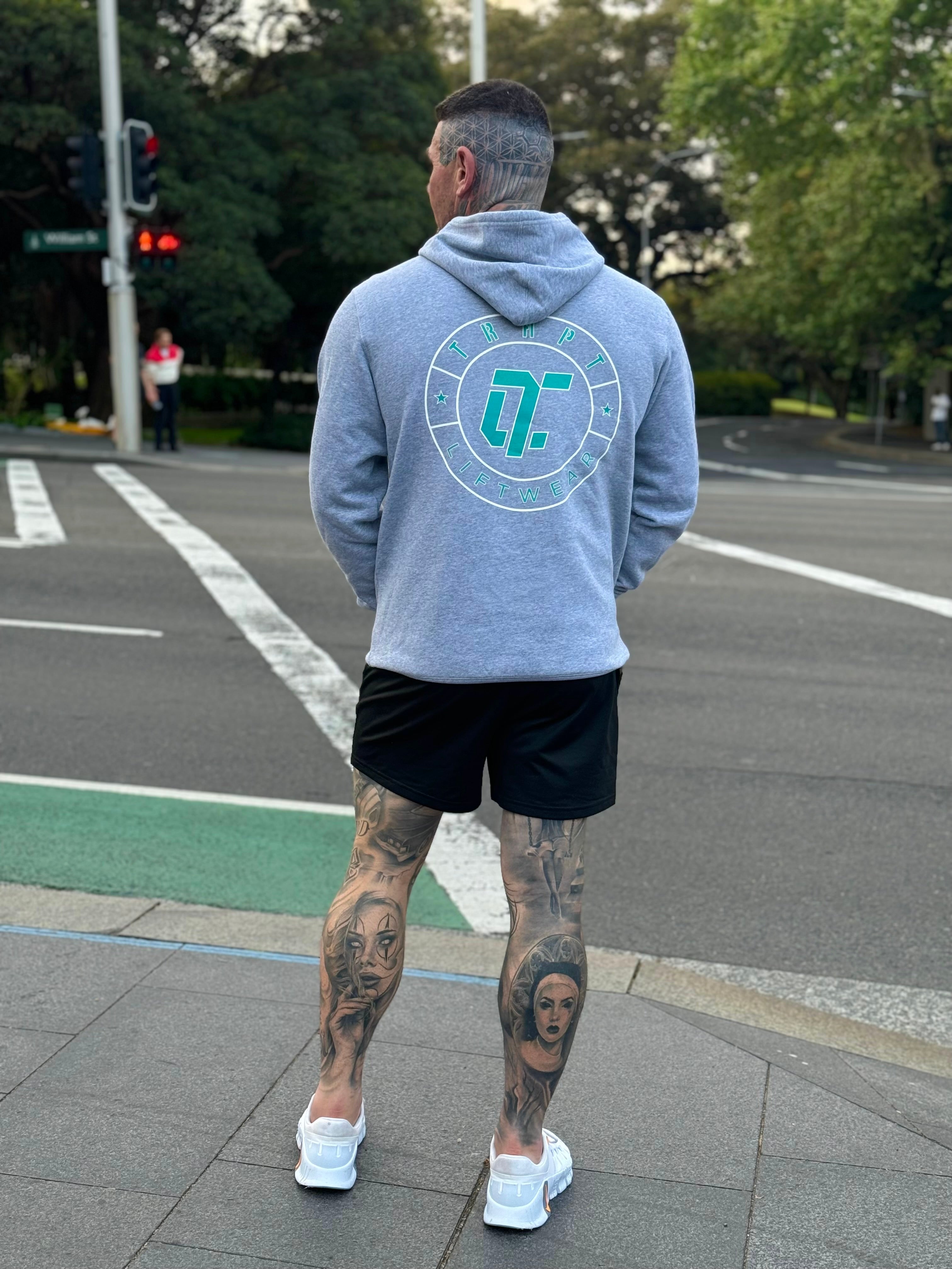 Grey unisex TRAPT liftwear hoodie Back 