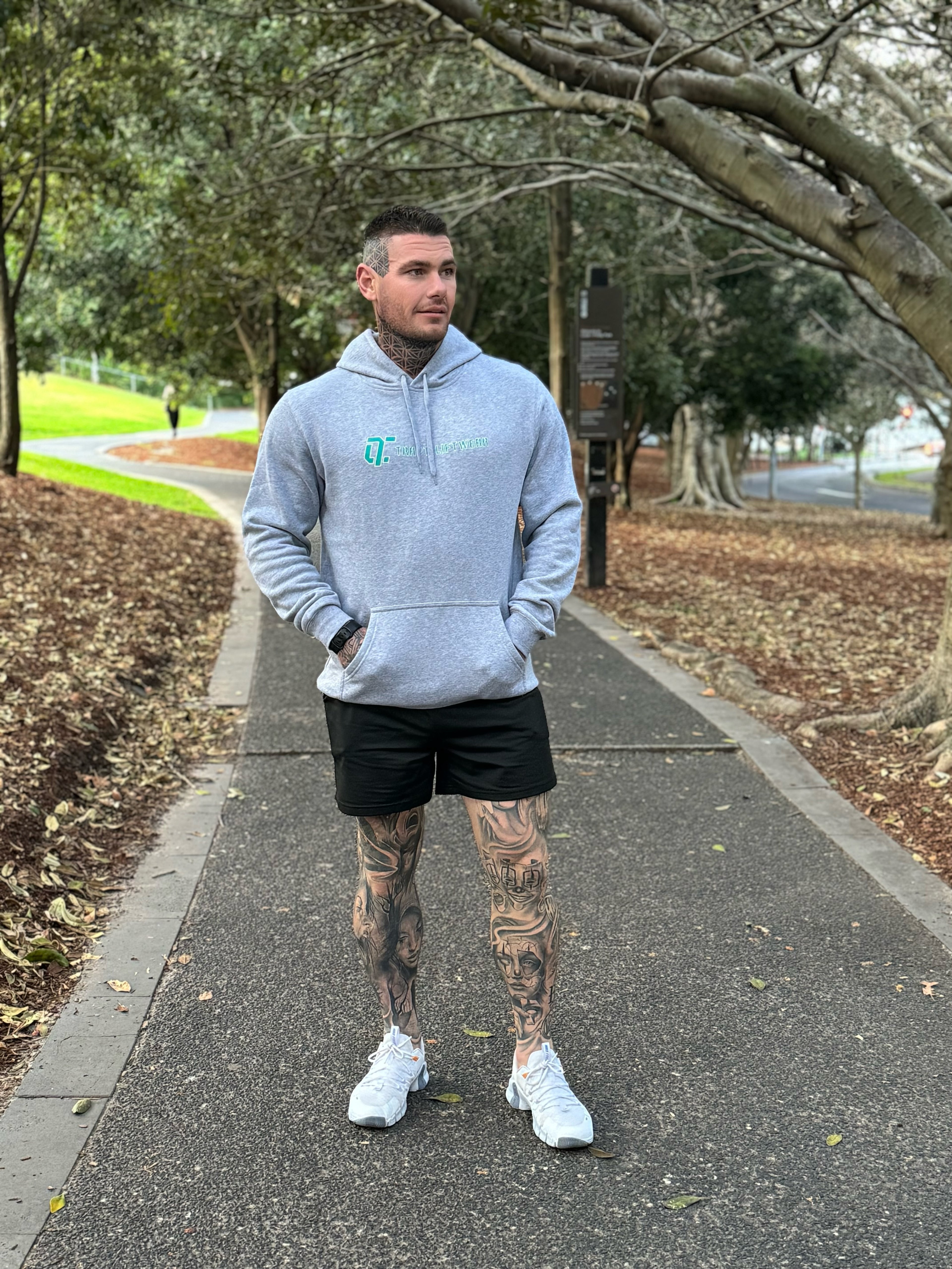 Grey unisex TRAPT liftwear hoodie Front