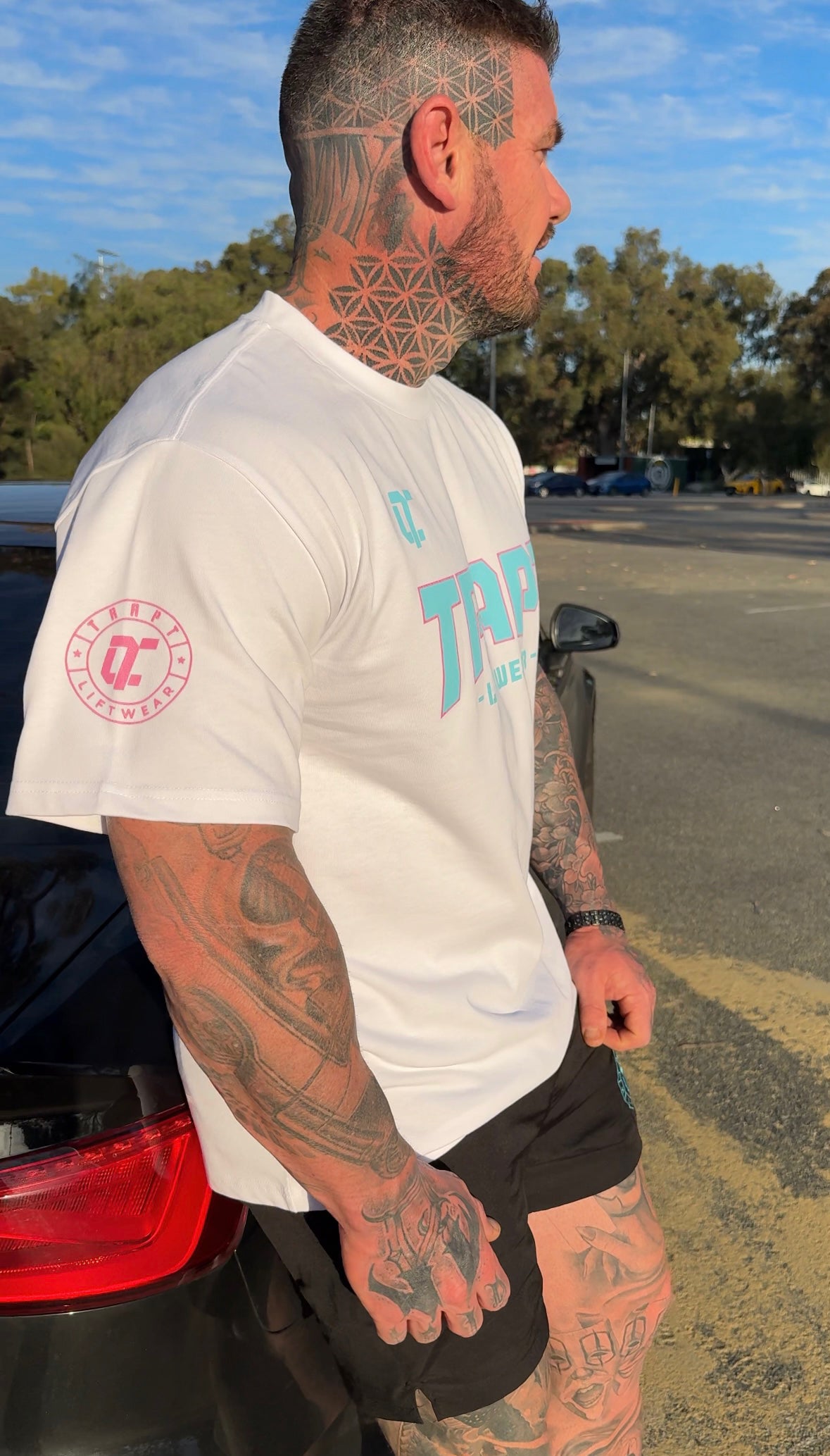 *New* Teal with Pink on White TRAPT | Unisex | Over-sized Shirt