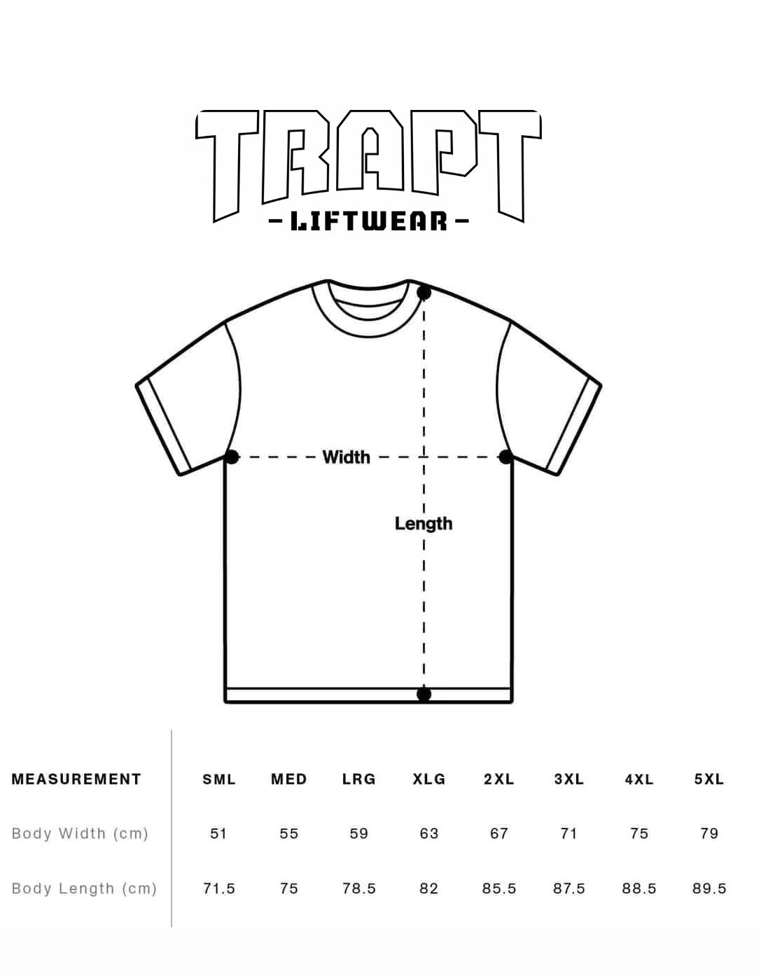 Sizing chart TRAPT liftwear 2